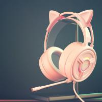 Tai Nghe Trùm Đầu Chơi Game Psh-200 3.5 màu hồng Có Đèn Led  tai mèo cực xinh