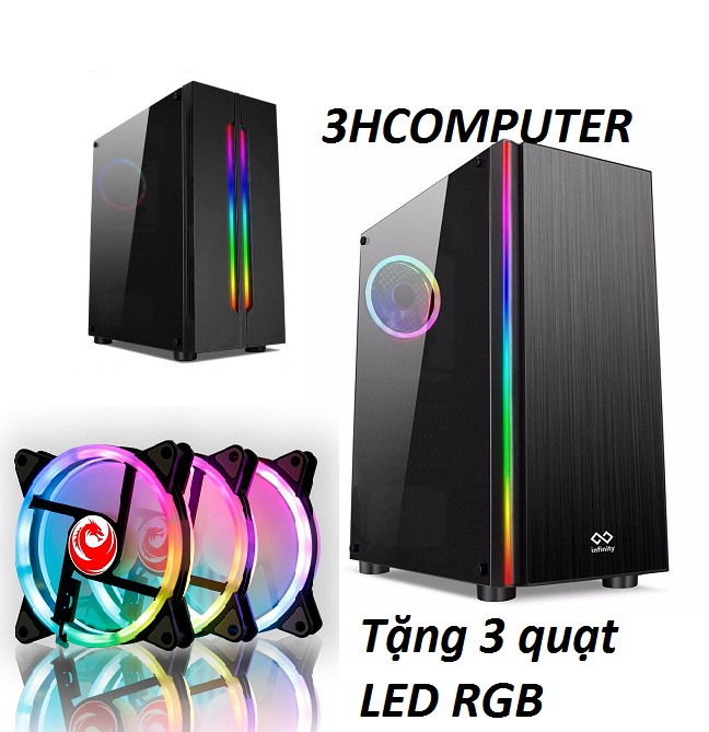 Case máy tính ,Vỏ máy tính gaming (case game) Tặng kèm 3 quạt tản nhiệt LED RGB 12cm red dragon