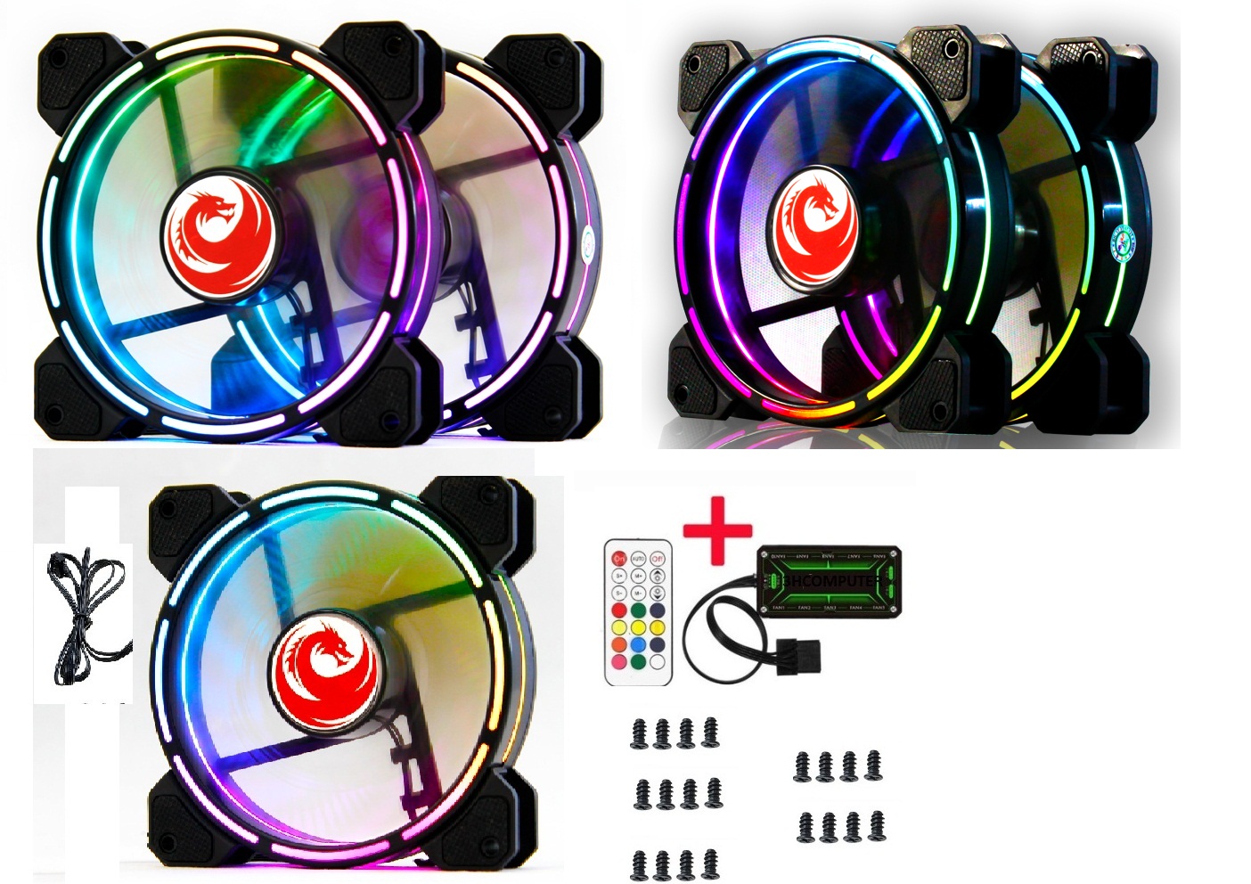 Bộ 5 Fan LED RGB RED DRAGON V9 - HUB -REMOTE -VÍT-M20