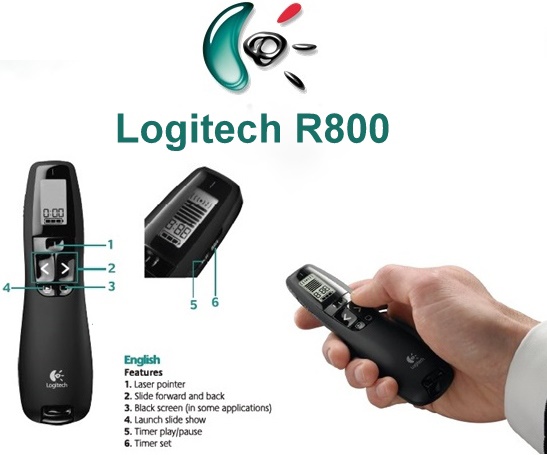 Bút trình chiếu Logitech R800 cao cấp - Trợ giảng, thuyết trình, trình chiếu slide
